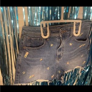 jean shorts flowers